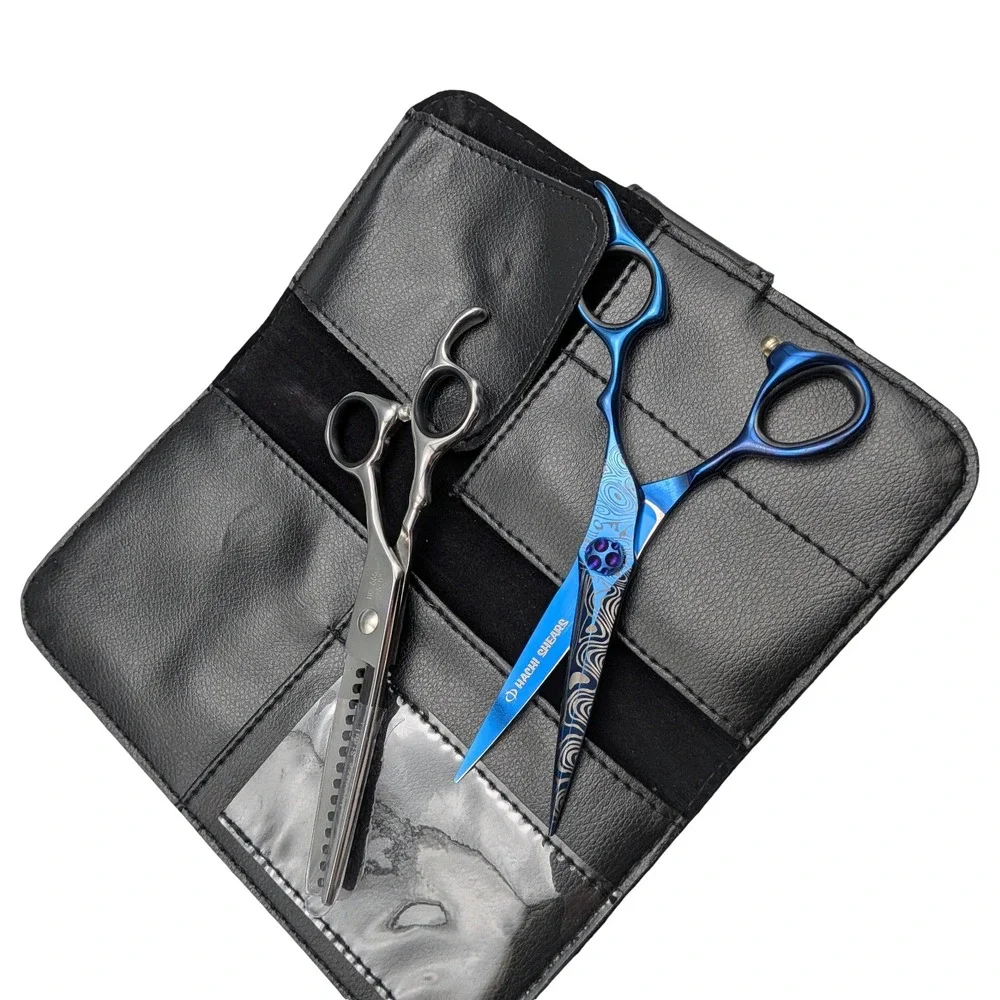 Hachi Shears Professional Hair Cutting Set Blue Damascus Thinning Shears HG-665